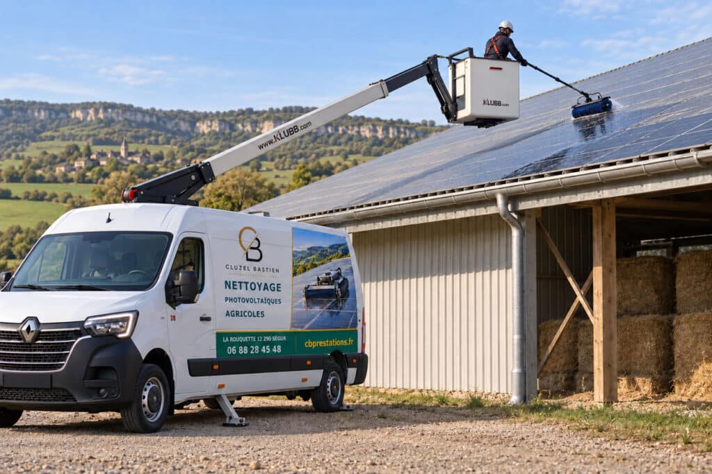 Nettoyage de panneaux photovoltaïques avec nacelle - CB Prestations en Aveyron